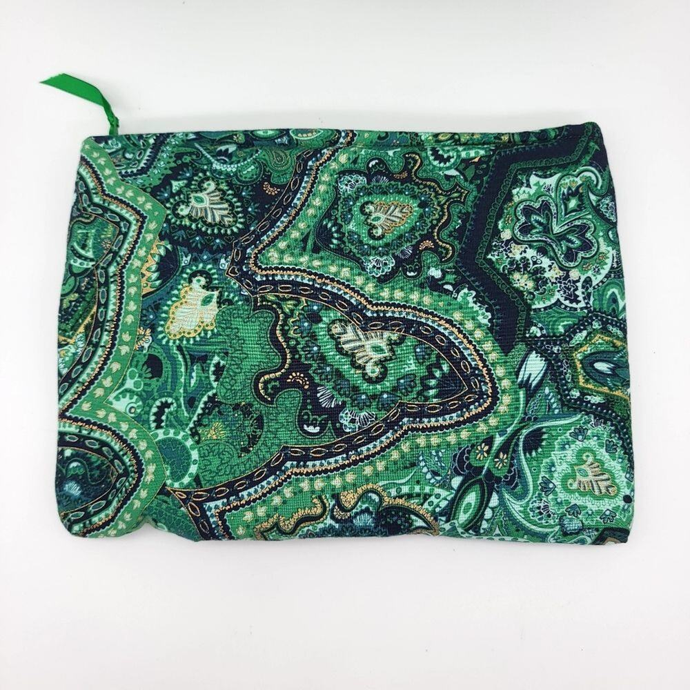 Handmade Makeup Cosmetic Bag Set Green Floral Travel Zip Case Lined Make Up - Picture 3 of 13